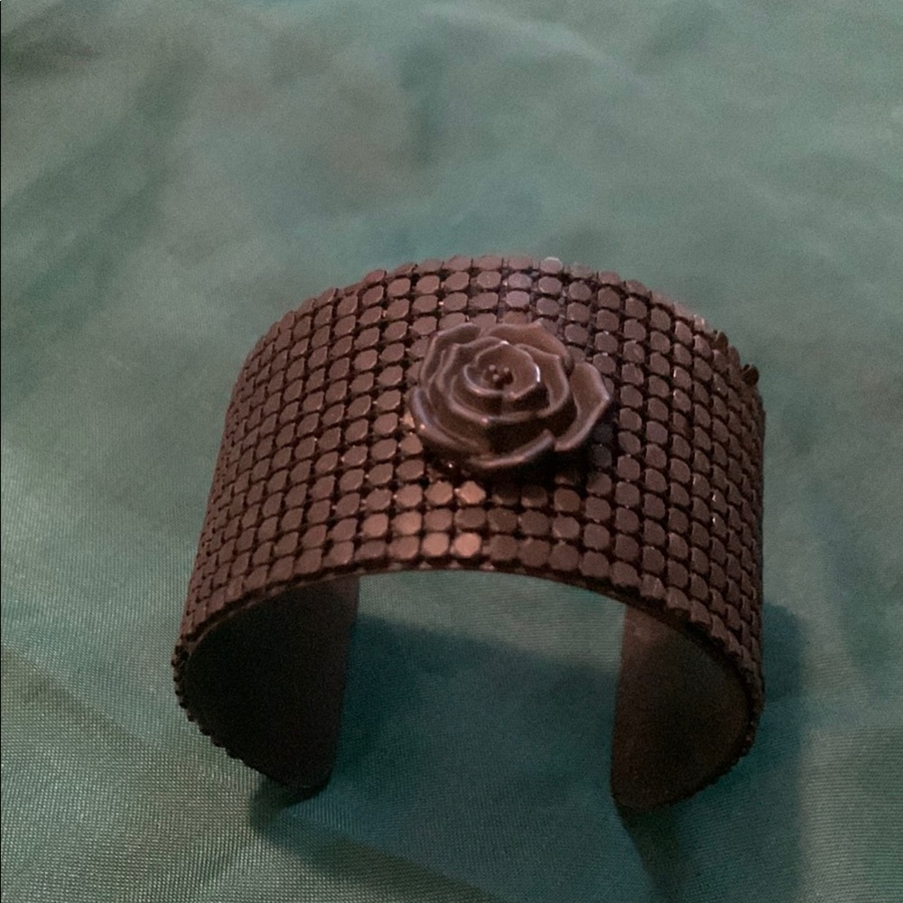NWOT Black Cuff Bracelet with Rose Detail
